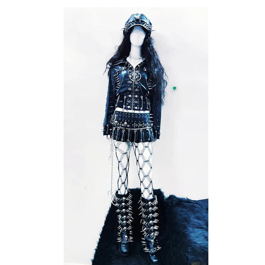 Long sleeve PU leather rivet top | Festival Outfits Women