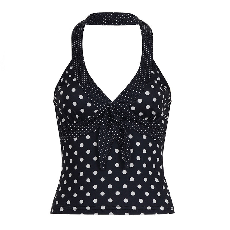Halter v neck polka dot backless top  | Festival Outfits Women
