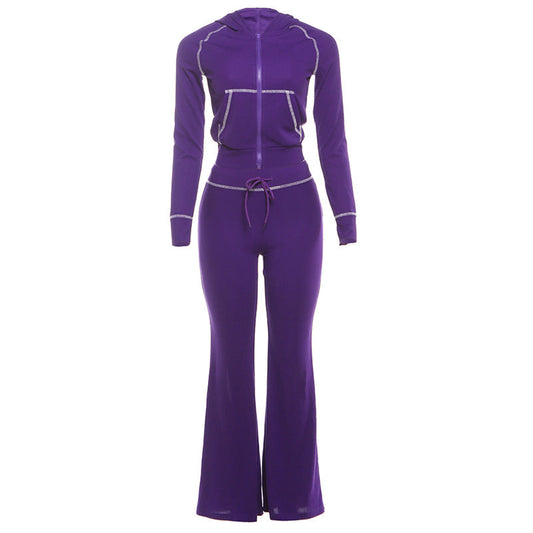 Hoodie long sleeve zip-up drawstring pant set | Festival Outfits Women