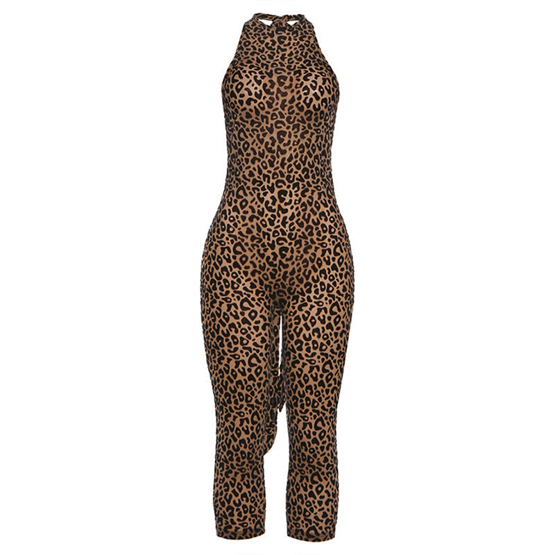 Halter backless leopard print jumpsuit  | Festival Outfits Women