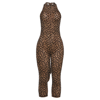 Halter backless leopard print jumpsuit  | Festival Outfits Women