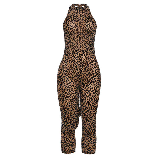 Halter backless leopard print jumpsuit  | Festival Outfits Women