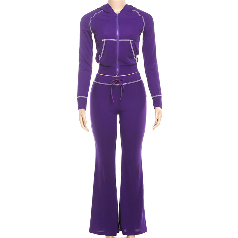 Hoodie long sleeve zip-up drawstring pant set  | Festival Outfits Women