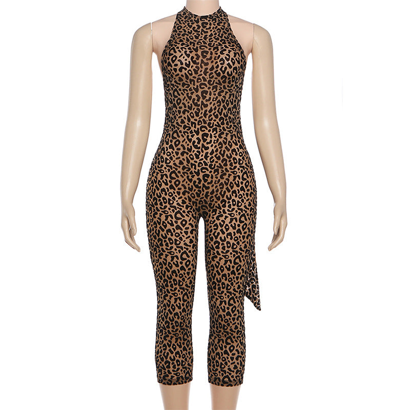Halter backless leopard print jumpsuit  | Festival Outfits Women
