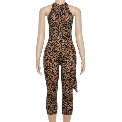 Halter backless leopard print jumpsuit  | Festival Outfits Women
