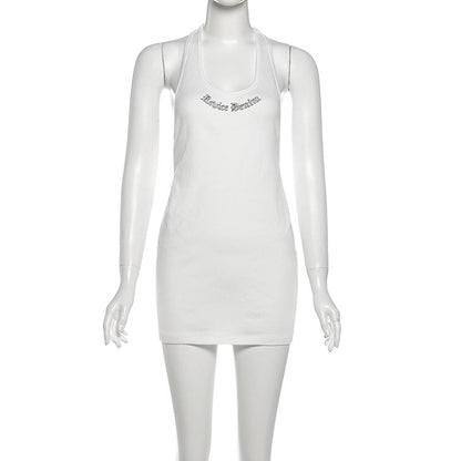 U neck hollow out letter pattern cut out mini dress  | Festival Outfits Women