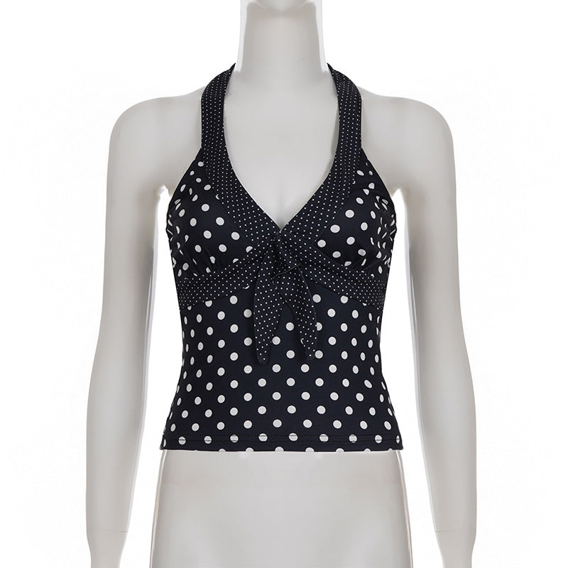 Halter v neck polka dot backless top  | Festival Outfits Women