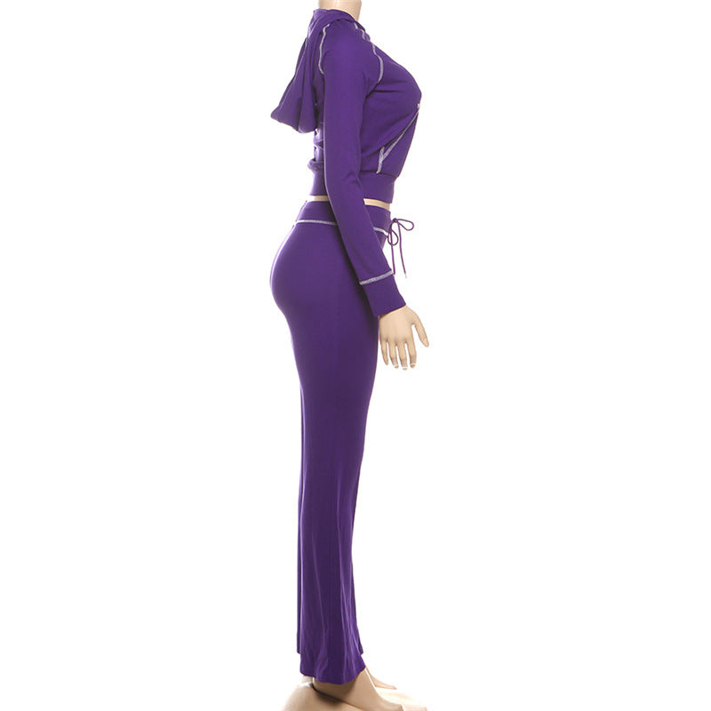 Hoodie long sleeve zip-up drawstring pant set  | Festival Outfits Women