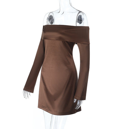 Off shoulder long sleeve zip-up solid mini dress  | Festival Outfits Women