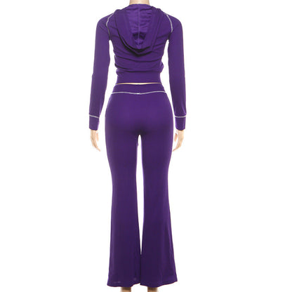 Hoodie long sleeve zip-up drawstring pant set  | Festival Outfits Women