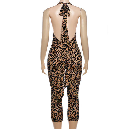 Halter backless leopard print jumpsuit  | Festival Outfits Women