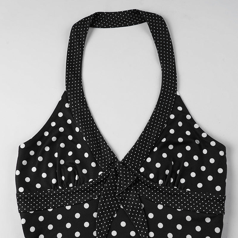 Halter v neck polka dot backless top  | Festival Outfits Women