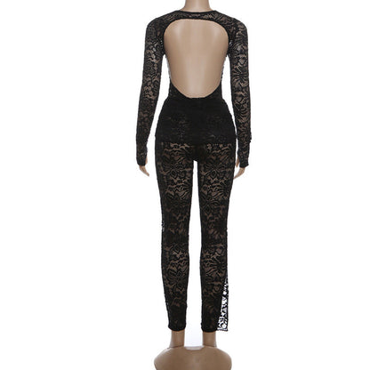 Long sleeve ruched hollow out lace pant set  | Festival Outfits Women