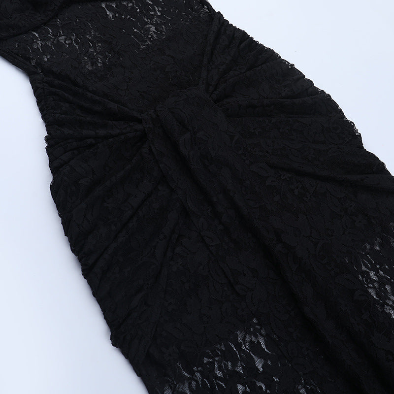 Crewneck sleeveless ruched lace maxi dress  | Festival Outfits Women