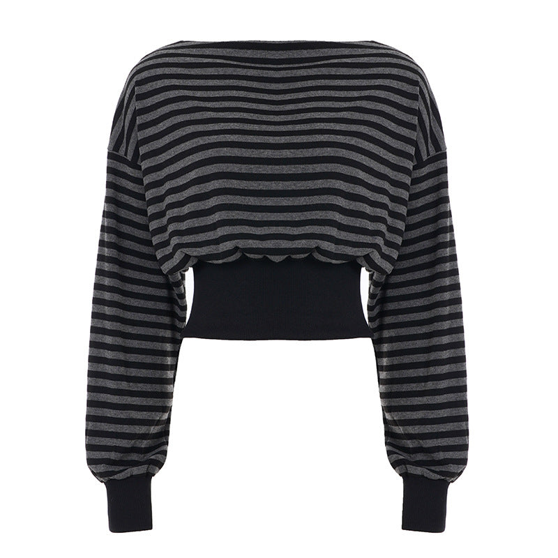 Long sleeve striped print crewneck top  | Festival Outfits Women