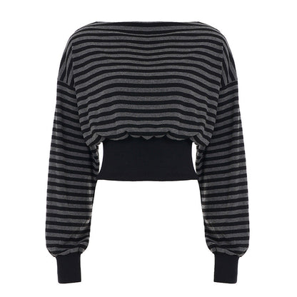 Long sleeve striped print crewneck top  | Festival Outfits Women