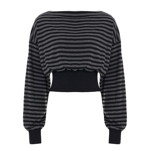 Long sleeve striped print crewneck top  | Festival Outfits Women