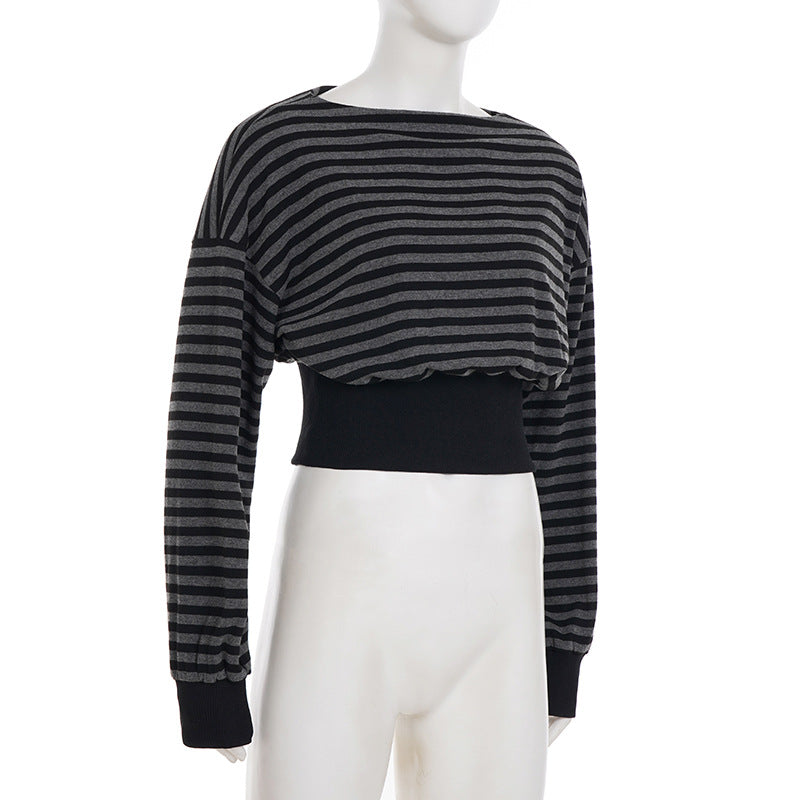 Long sleeve striped print crewneck top  | Festival Outfits Women