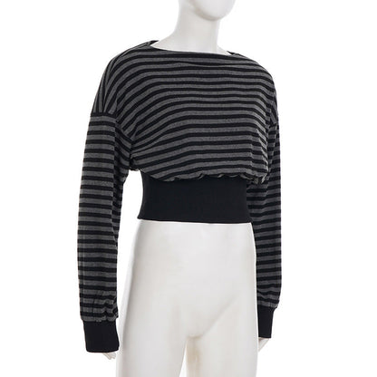 Long sleeve striped print crewneck top  | Festival Outfits Women