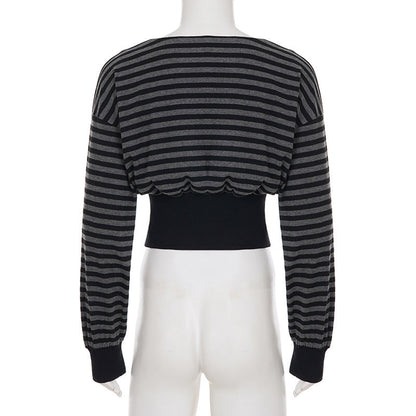 Long sleeve striped print crewneck top  | Festival Outfits Women