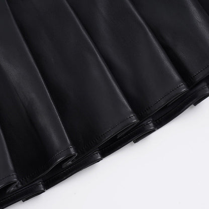 Pleated rivet PU leather mini skirt Cargo Mini Skirt  | Festival Outfits Women