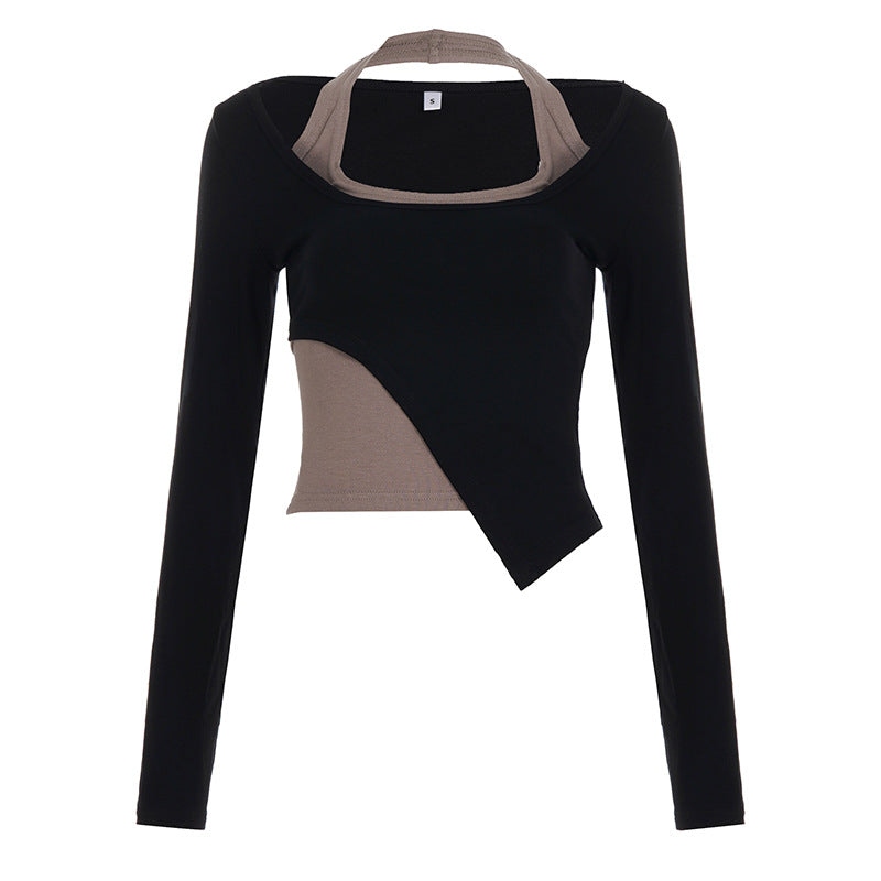 Long sleeve halter u neck patchwork top  | Festival Outfits Women