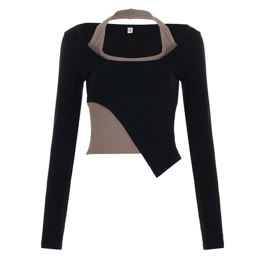 Long sleeve halter u neck patchwork top  | Festival Outfits Women