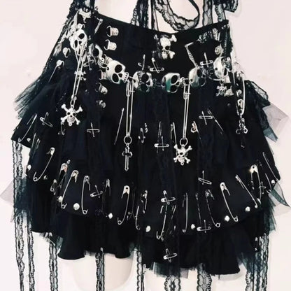 Halter skull beaded lace up lace mesh backless top  | Festival Outfits Women
