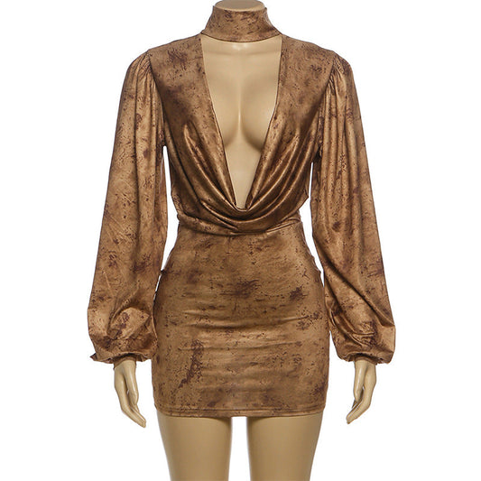 Cowl neck long sleeve high neck ruched mini dress  | Festival Outfits Women