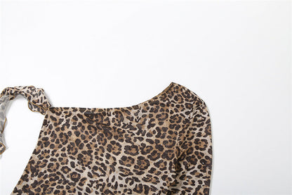 One shoulder leopard print ruffle mesh top  | Festival Outfits Women  | Cheetah Print Top