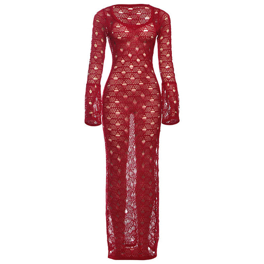 Long flared sleeve hollow out cut out maxi dress  | Festival Outfits Women