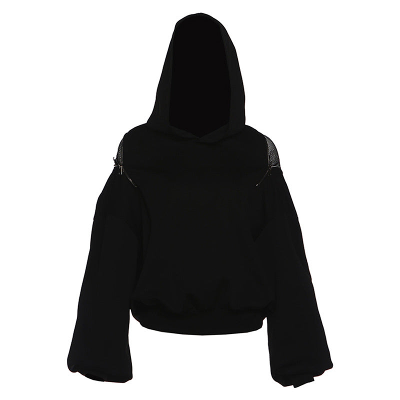 Hoodie long sleeve zip-up fishnet top  | Festival Outfits Women
