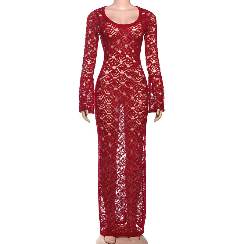 Long flared sleeve hollow out cut out maxi dress  | Festival Outfits Women