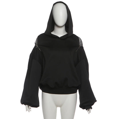 Hoodie long sleeve zip-up fishnet top  | Festival Outfits Women