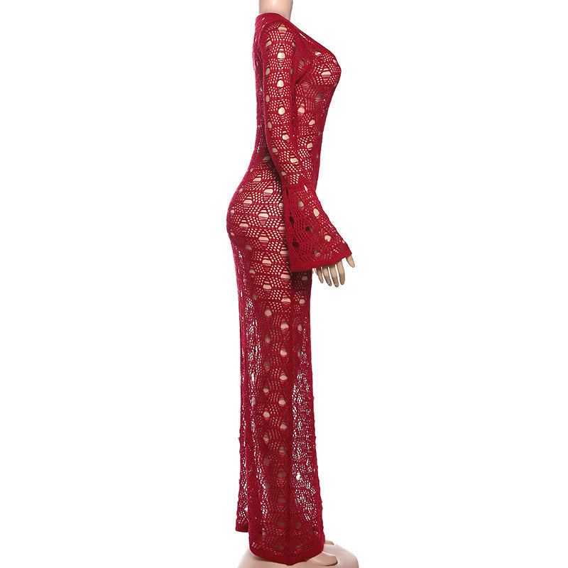 Long flared sleeve hollow out cut out maxi dress  | Festival Outfits Women