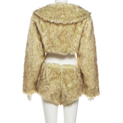 Long sleeve hoodie fluffy crop short pant set  | Festival Outfits Women