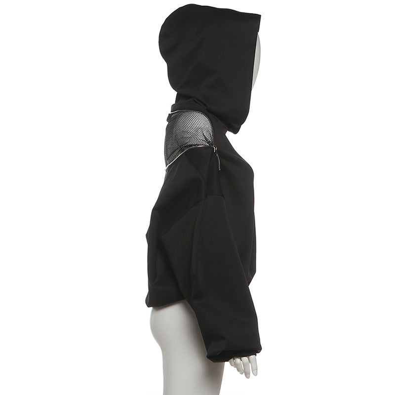 Hoodie long sleeve zip-up fishnet top  | Festival Outfits Women