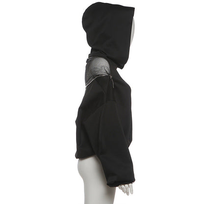Hoodie long sleeve zip-up fishnet top  | Festival Outfits Women