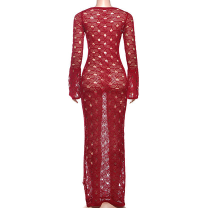 Long flared sleeve hollow out cut out maxi dress  | Festival Outfits Women