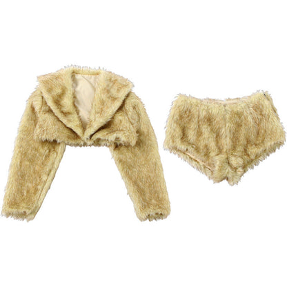 Long sleeve hoodie fluffy crop short pant set  | Festival Outfits Women