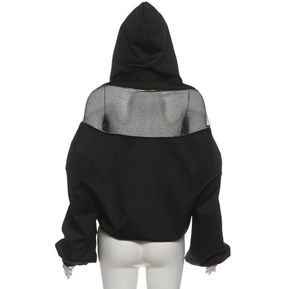Hoodie long sleeve zip-up fishnet top  | Festival Outfits Women