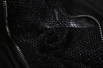 Hoodie long sleeve zip-up fishnet top  | Festival Outfits Women