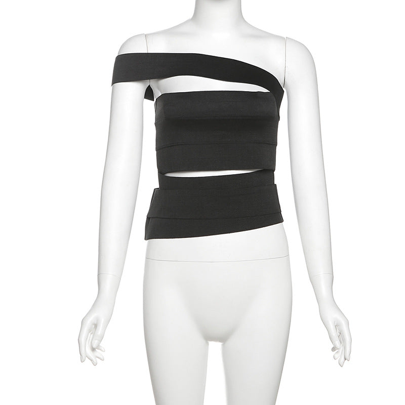 One shoulder hollow out solid cut out top  | Festival Outfits Women