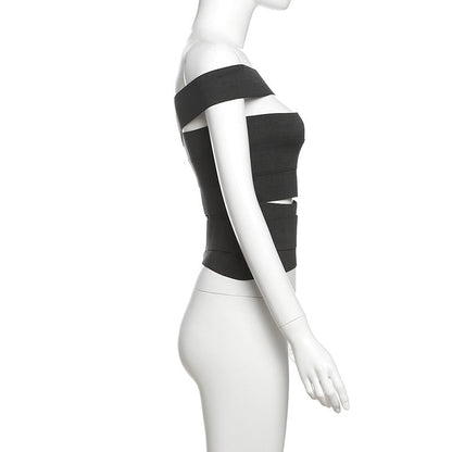 One shoulder hollow out solid cut out top  | Festival Outfits Women