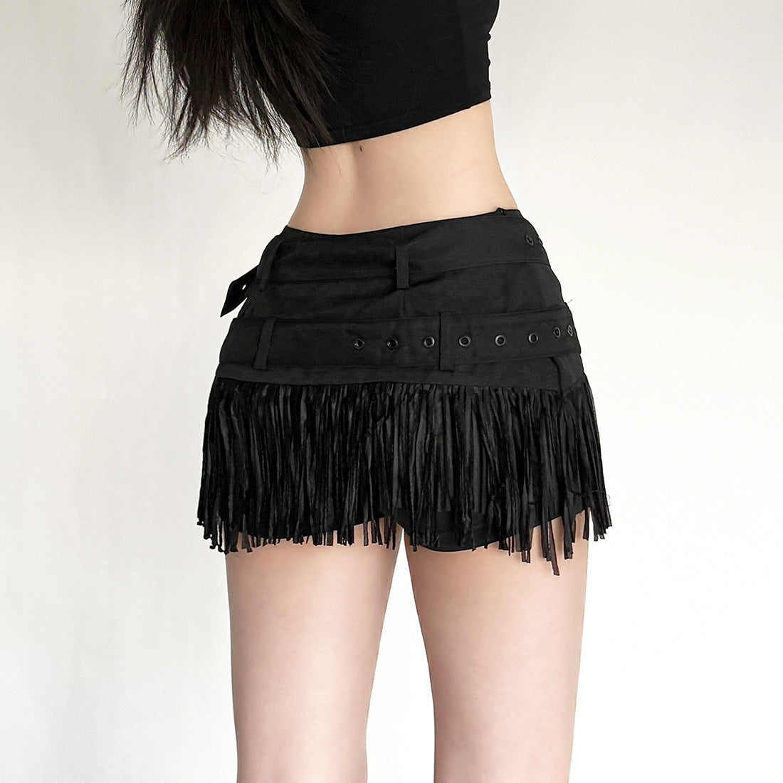 Buckle tassels solid mini skirt  | Festival Outfits Women