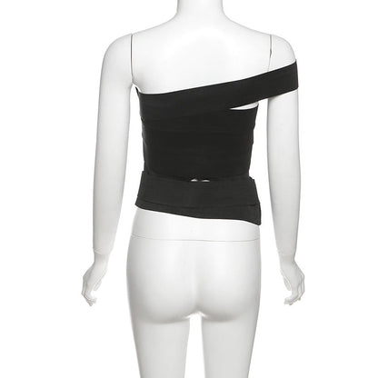 One shoulder hollow out solid cut out top  | Festival Outfits Women