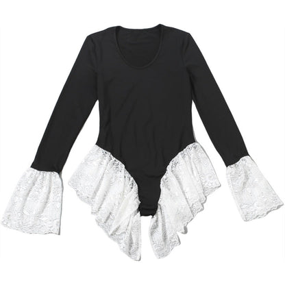 Long sleeve crewneck lace hem bodysuit  | Festival Outfits Women
