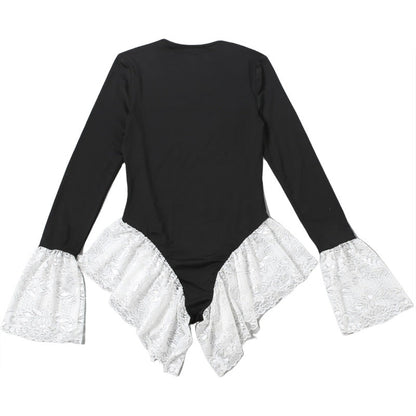 Long sleeve crewneck lace hem bodysuit  | Festival Outfits Women