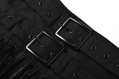 Buckle tassels solid mini skirt  | Festival Outfits Women