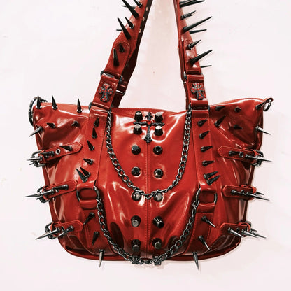 PU leather rivet metal chain handbag  | Festival Outfits Women